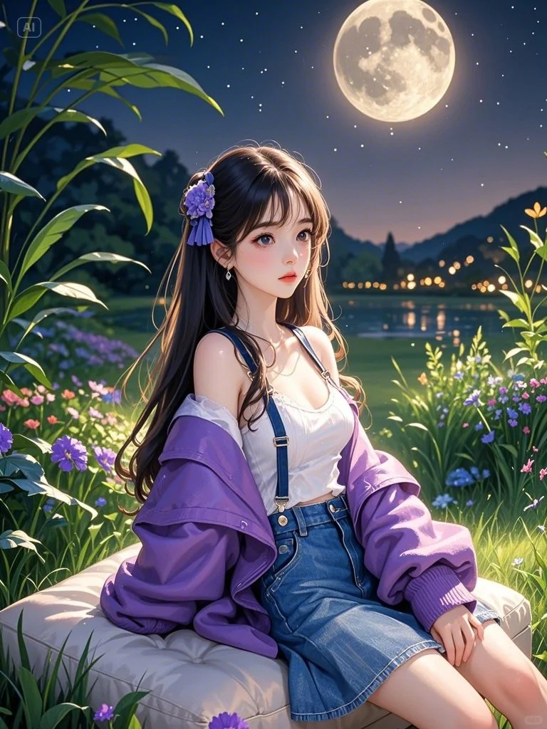 治愈系插画│清澈的夜，治愈的少女✨