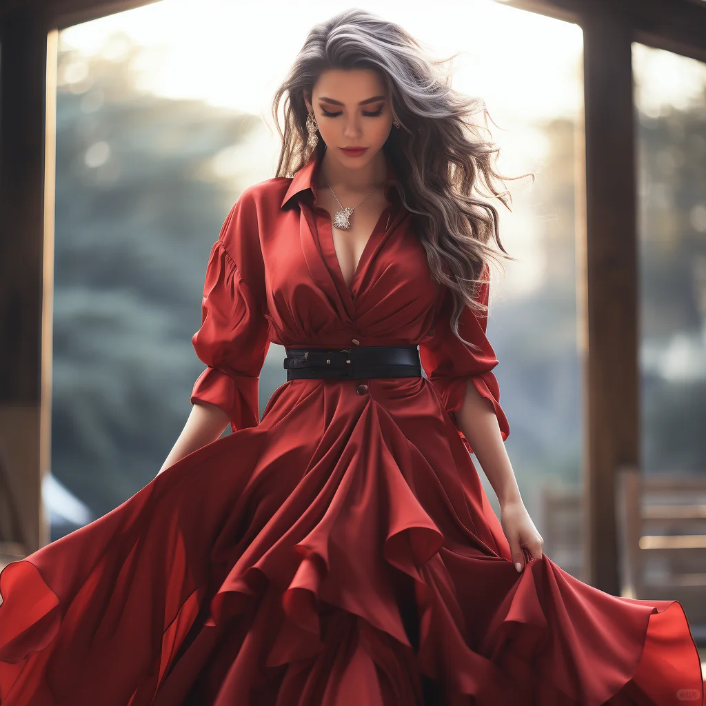 长发红裙 美女