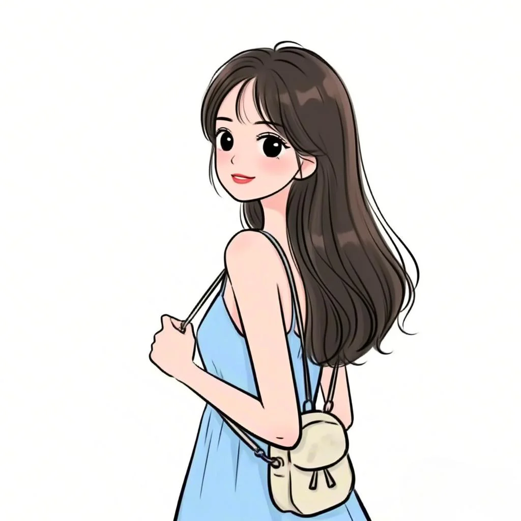 唯美女孩，小蓝吊带裙，超good