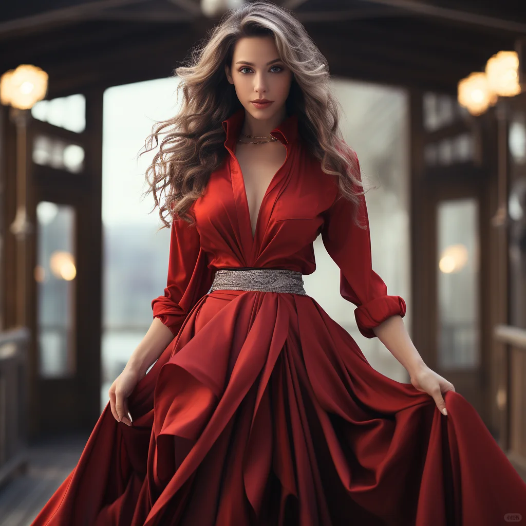 长发红裙 美女