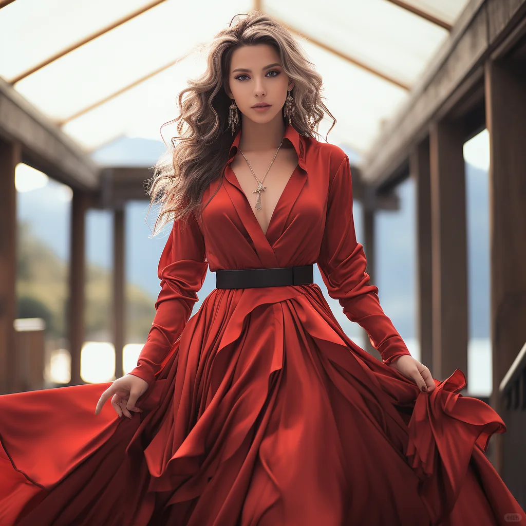 长发红裙 美女