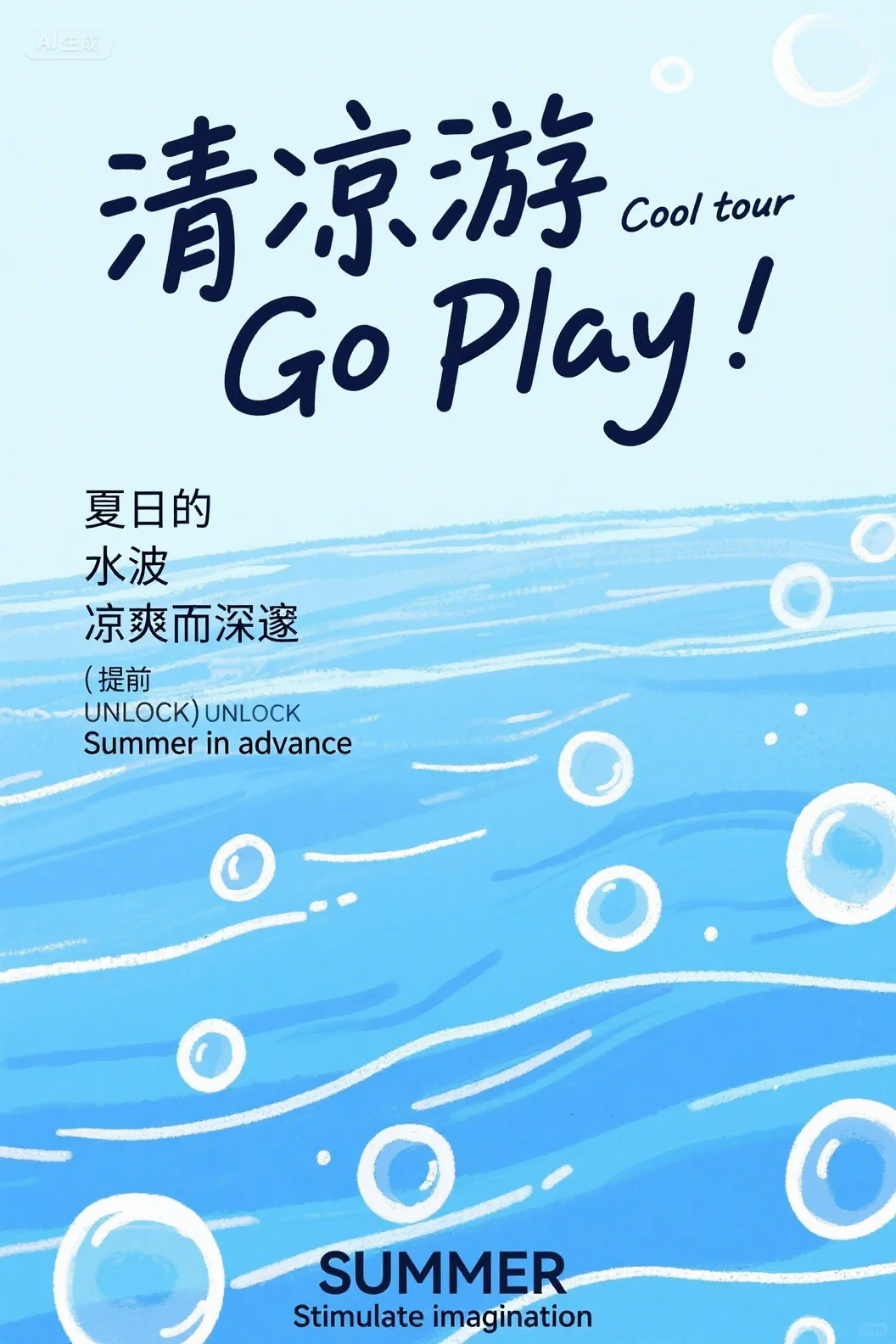 🌊AI提示词测试分享｜夏日清凉游活动海报