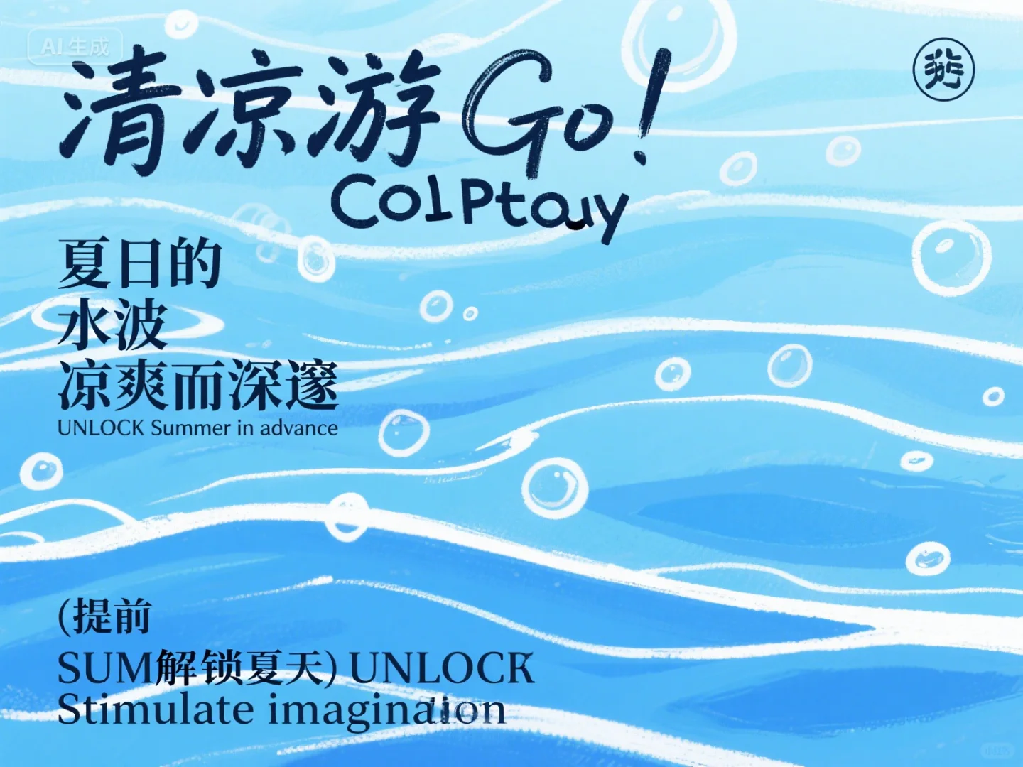 🌊AI提示词测试分享｜夏日清凉游活动海报