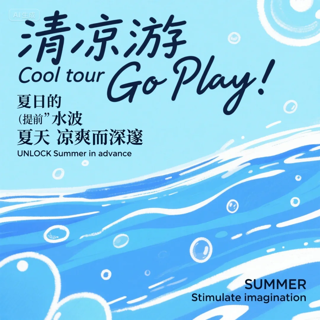 🌊AI提示词测试分享｜夏日清凉游活动海报
