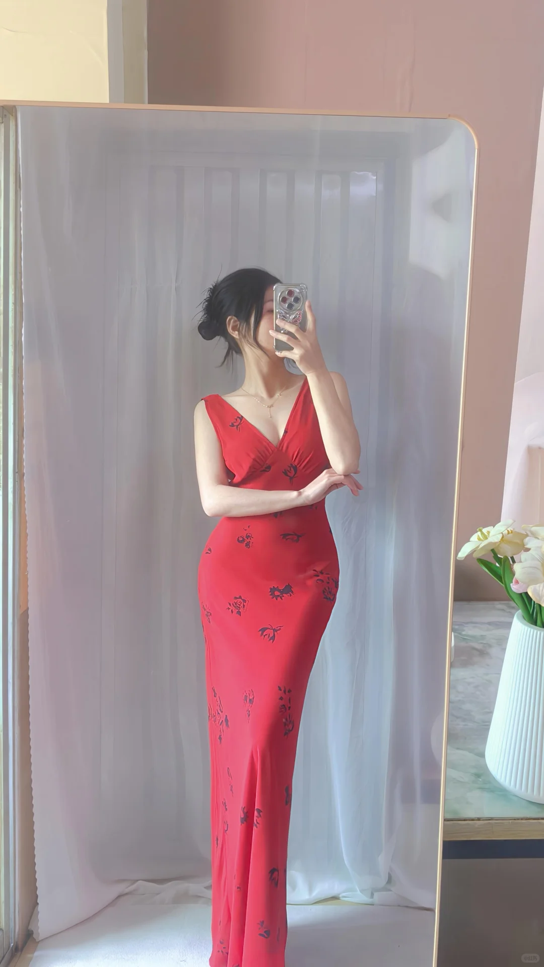 左滑❗❗看我穿上女神印花连衣裙～