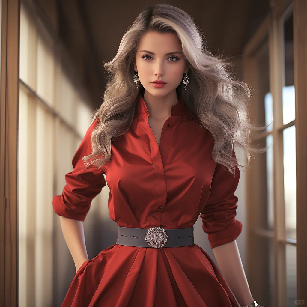 长发红裙 美女