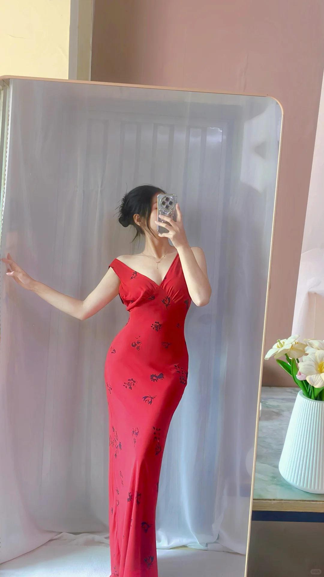 左滑❗❗看我穿上女神印花连衣裙～