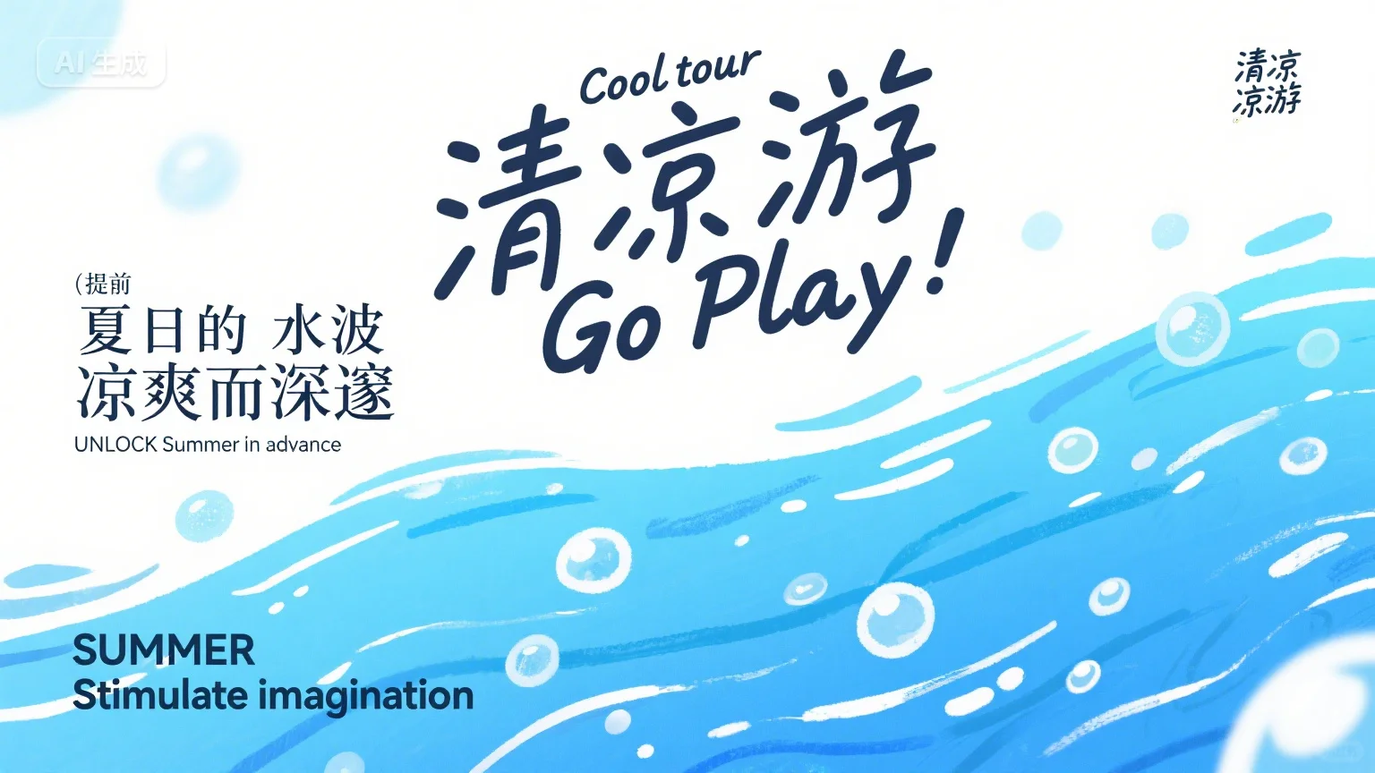 🌊AI提示词测试分享｜夏日清凉游活动海报