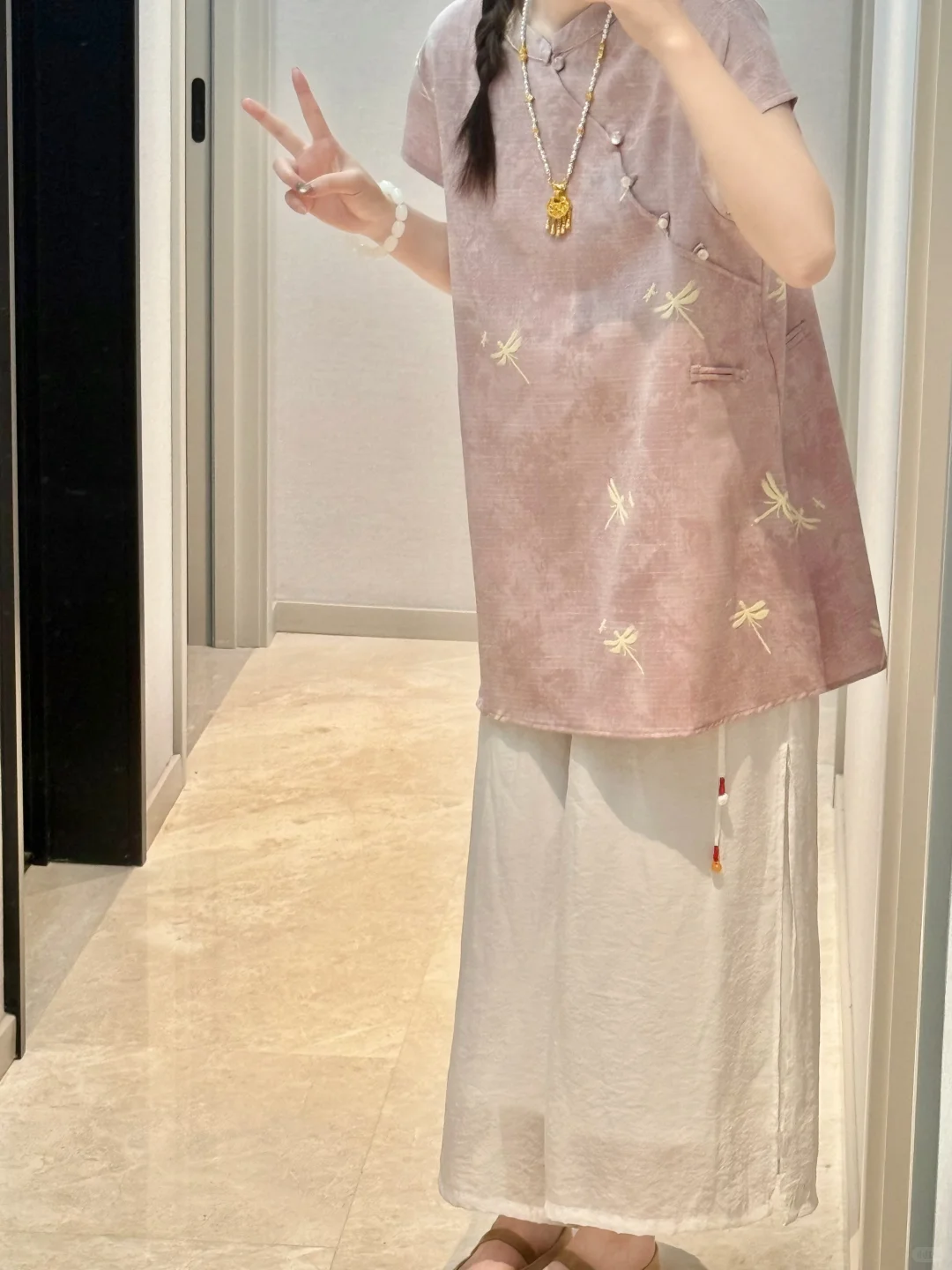 新中式国风｜粉色小蜻蜓太仙了叭 短袖款来咯