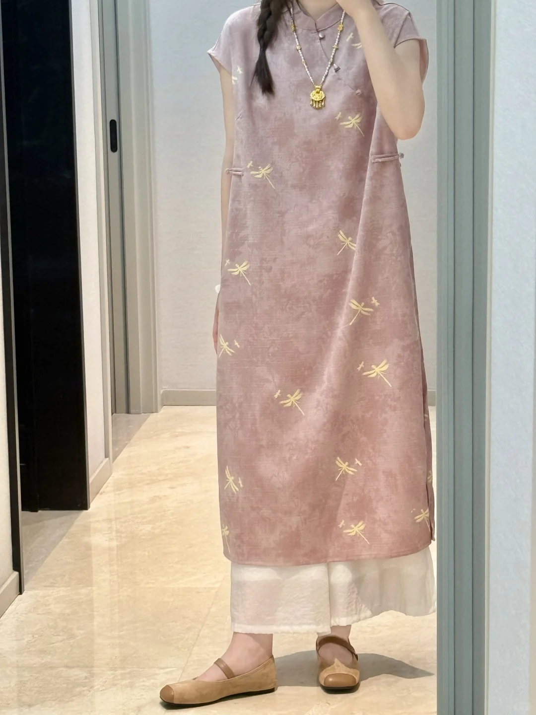 新中式国风旗袍｜Look!!雾霾粉小蜻蜓巨温柔✨