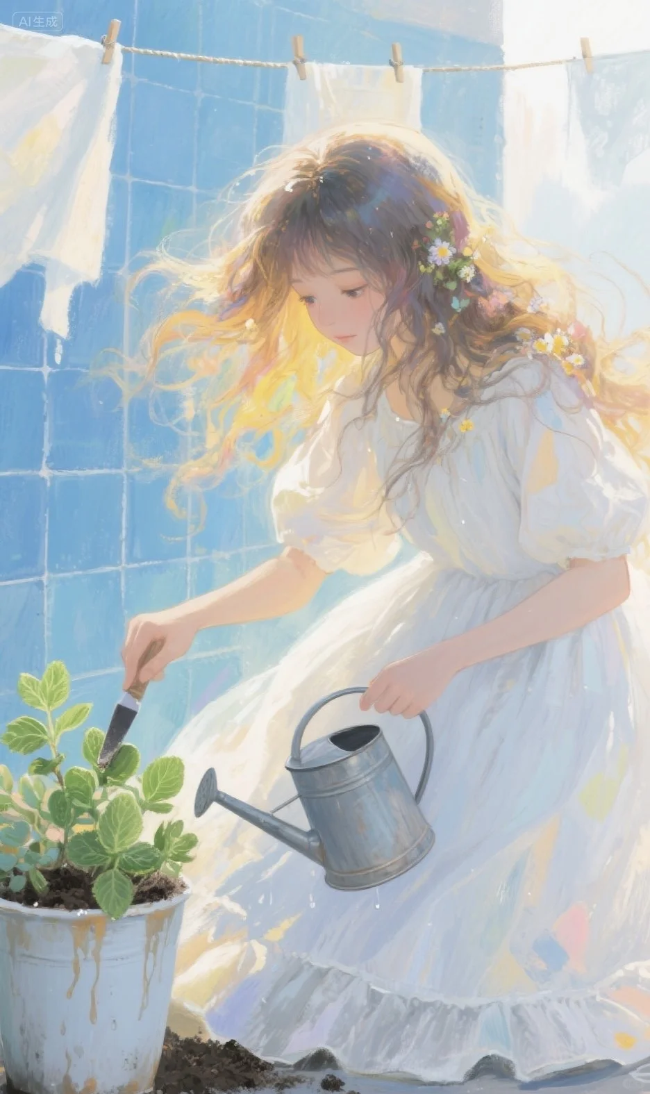 少女与时光，唯美油画
