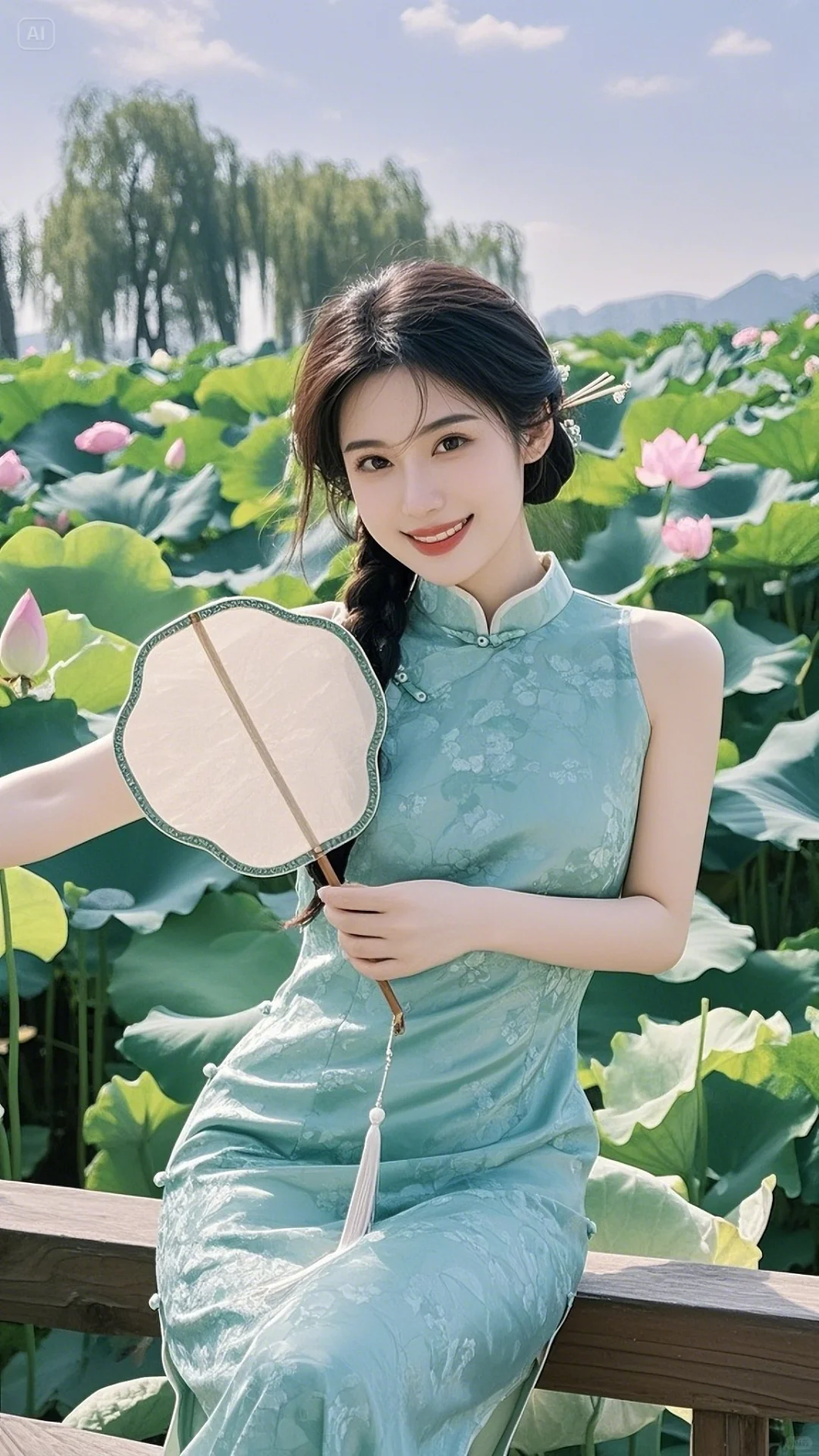 中式荷花美女图片（来自即梦AI）