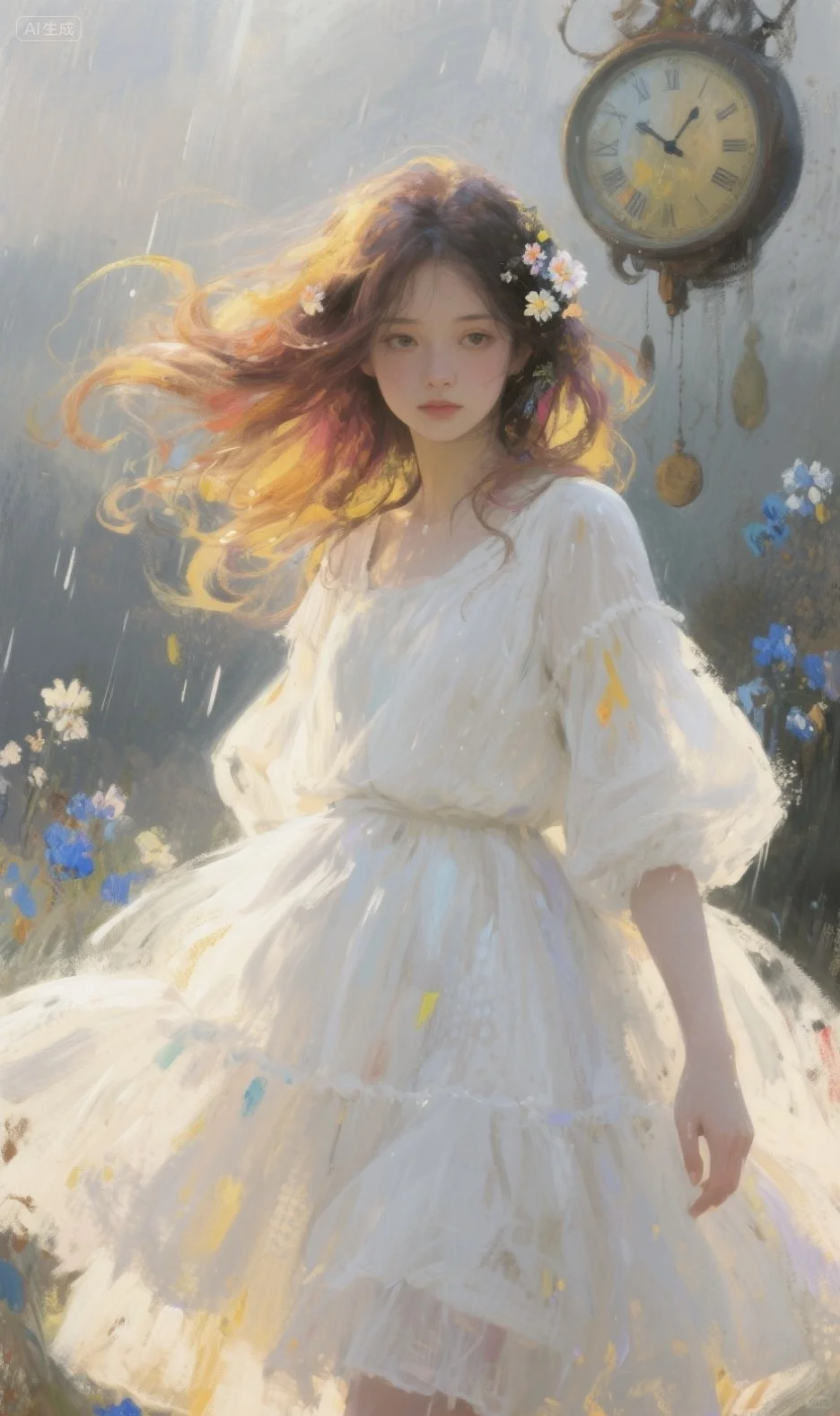 少女与时光，唯美油画