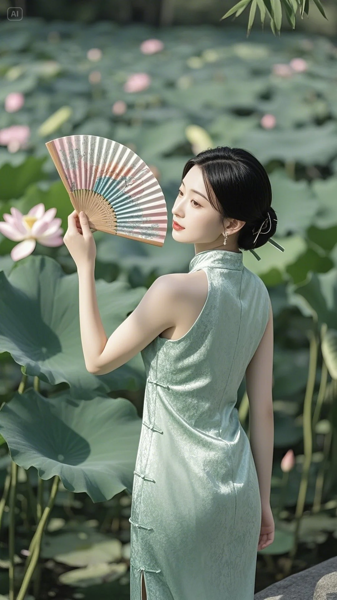 中式荷花美女图片（来自即梦AI）