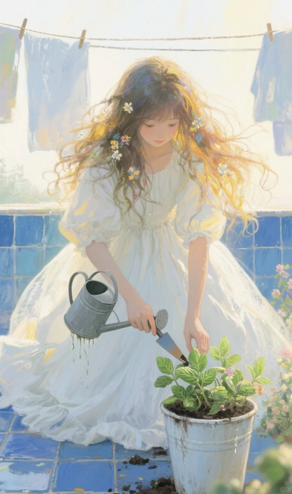 少女与时光，唯美油画