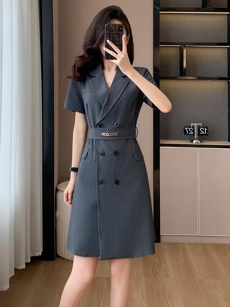 高级感气质女神范短袖职业西装连衣裙