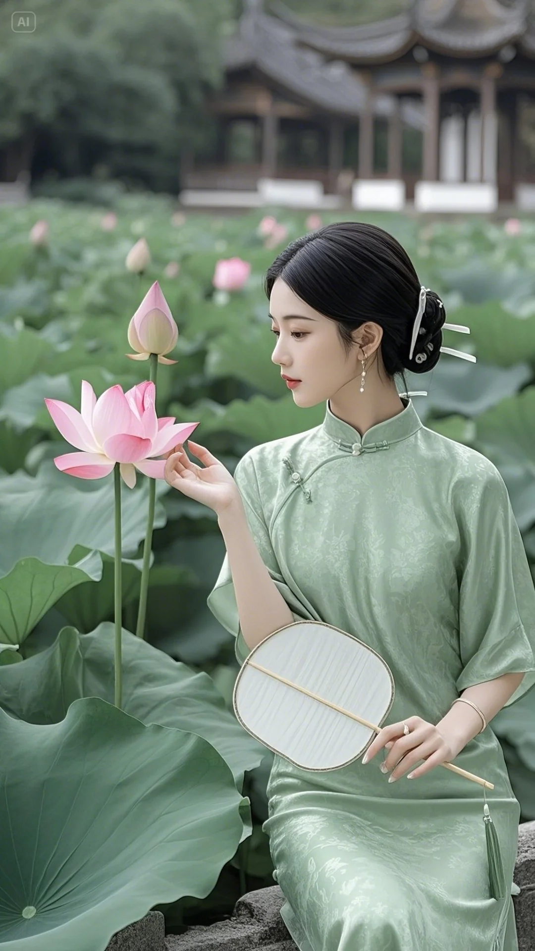 中式荷花美女图片（来自即梦AI）