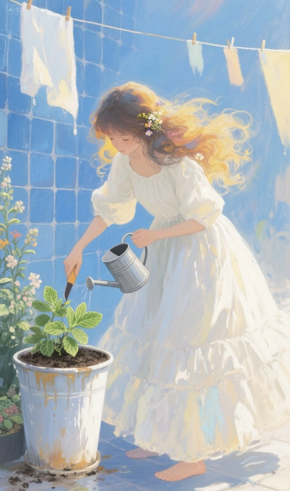 少女与时光，唯美油画