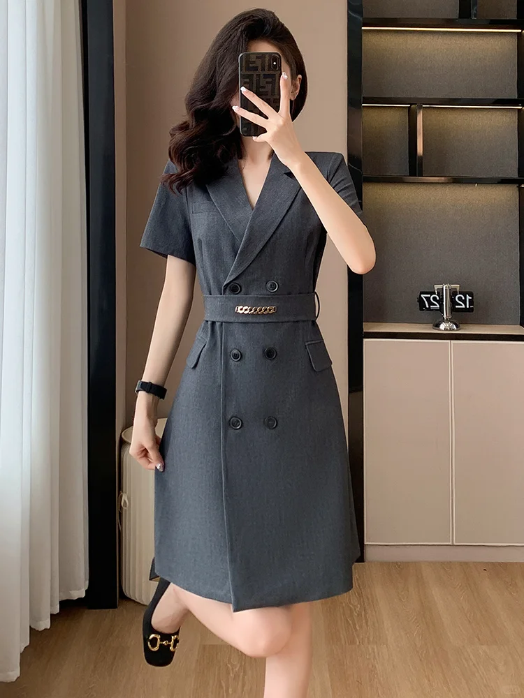 高级感气质女神范短袖职业西装连衣裙