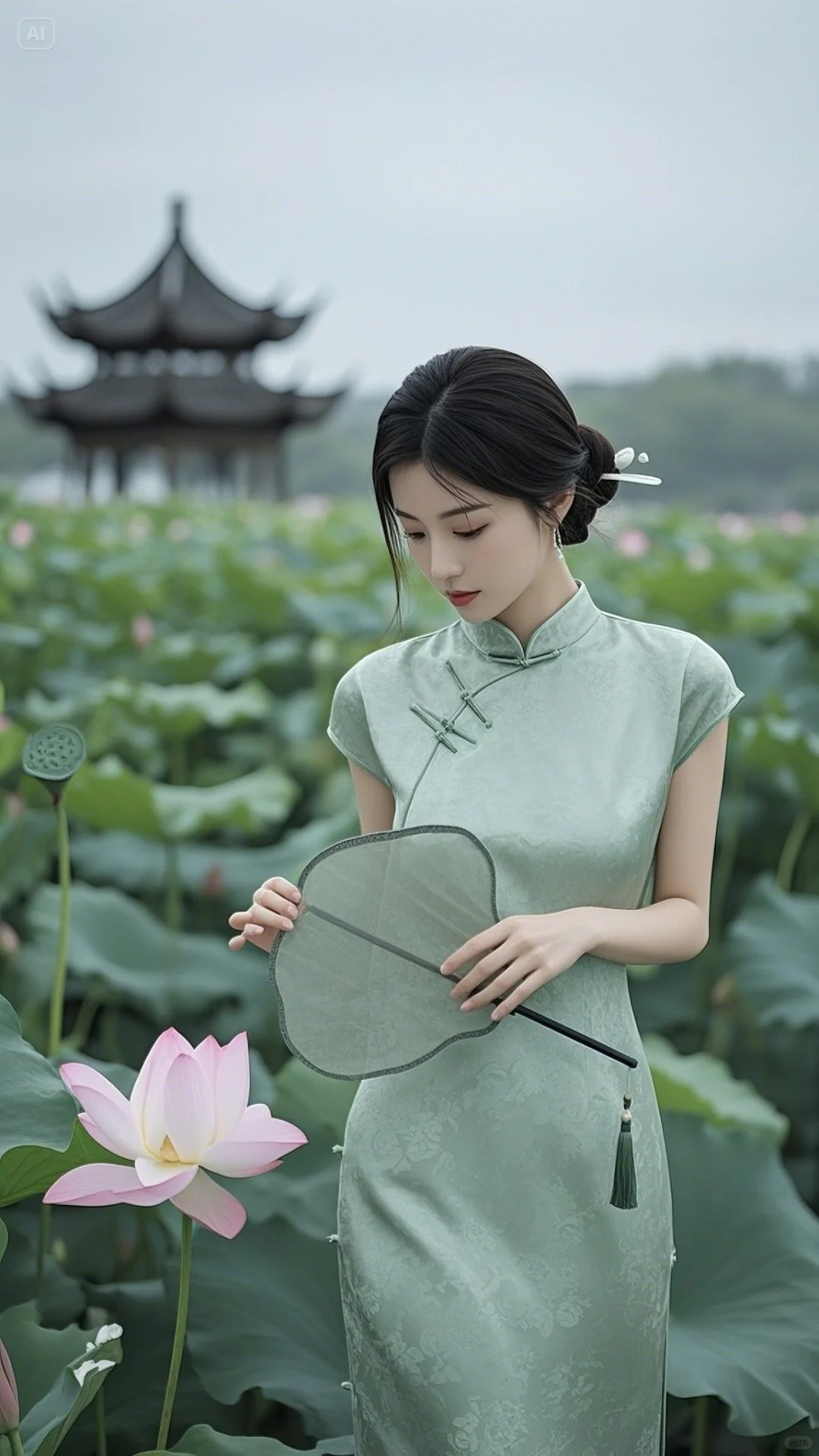 中式荷花美女图片（来自即梦AI）