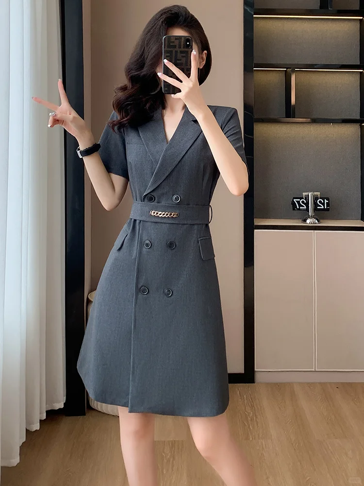 高级感气质女神范短袖职业西装连衣裙