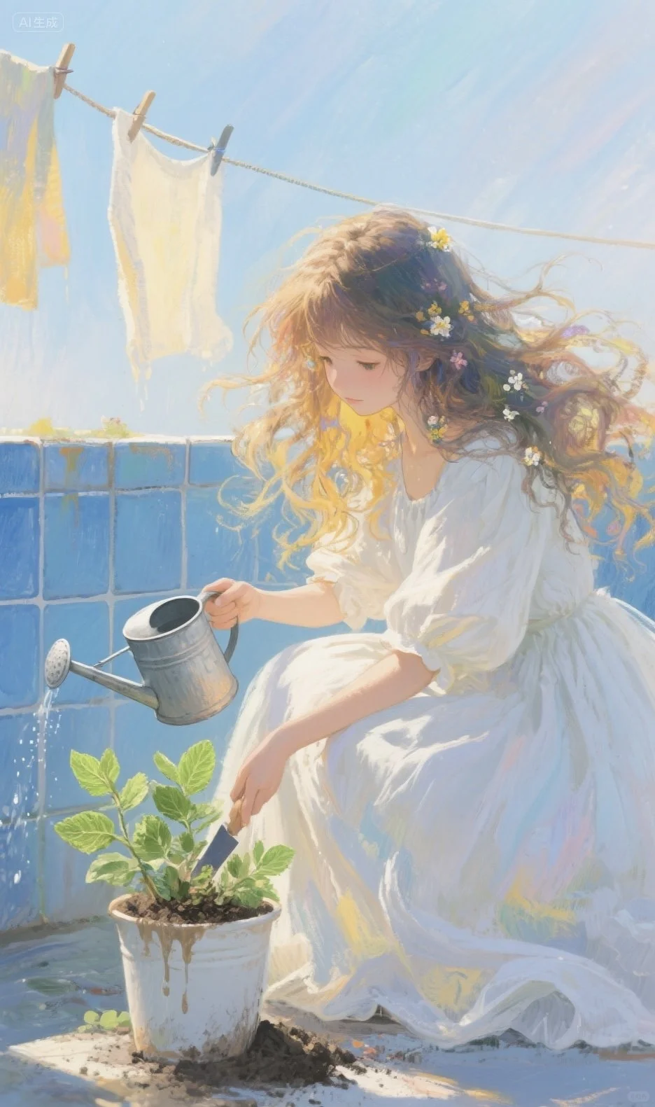 少女与时光，唯美油画