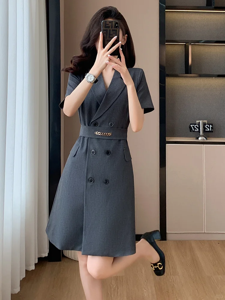 高级感气质女神范短袖职业西装连衣裙