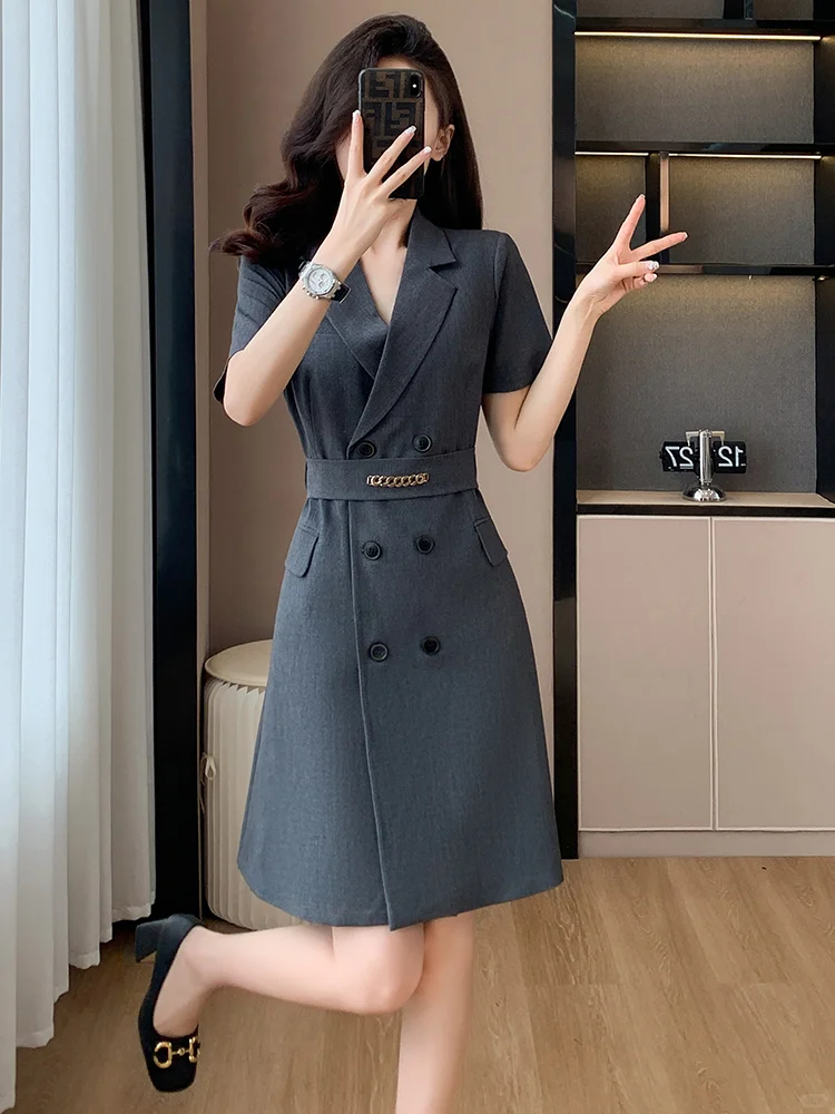 高级感气质女神范短袖职业西装连衣裙