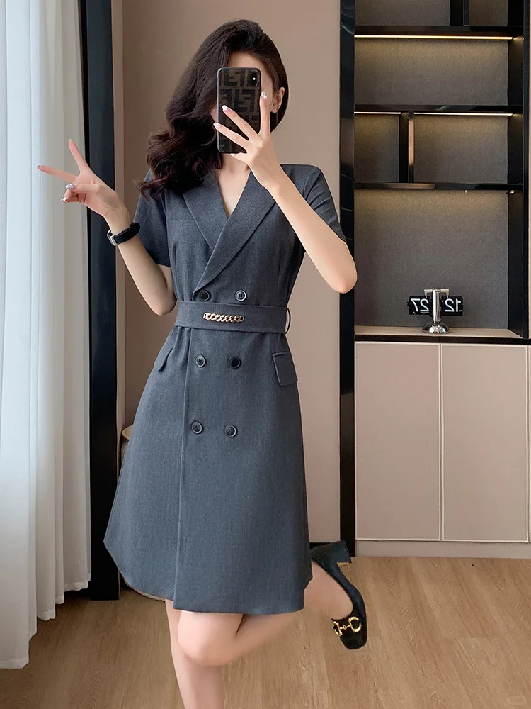 高级感气质女神范短袖职业西装连衣裙