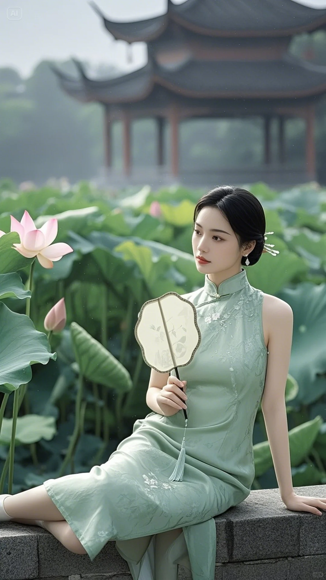 中式荷花美女图片（来自即梦AI）