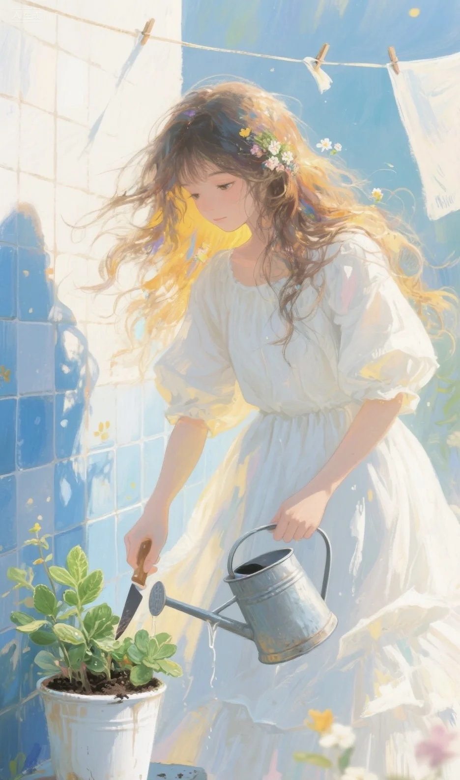少女与时光，唯美油画