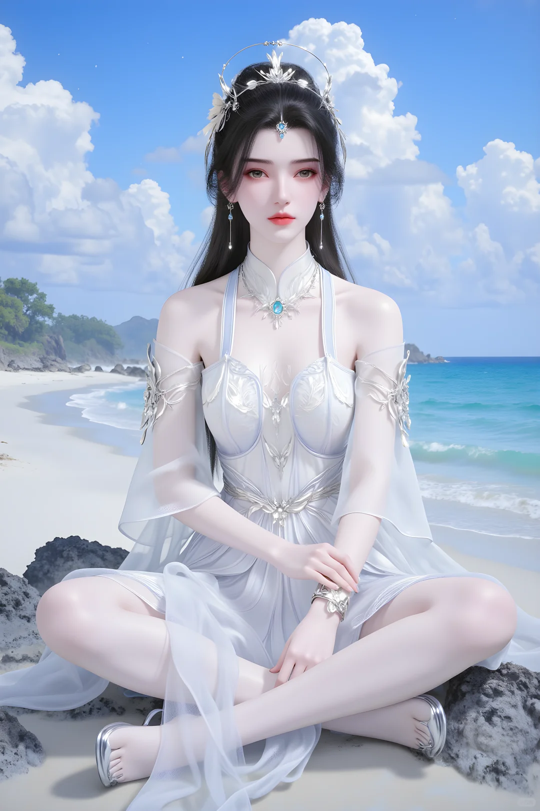 ✨海边的李慕婉，清冷仙颜绝世无双！