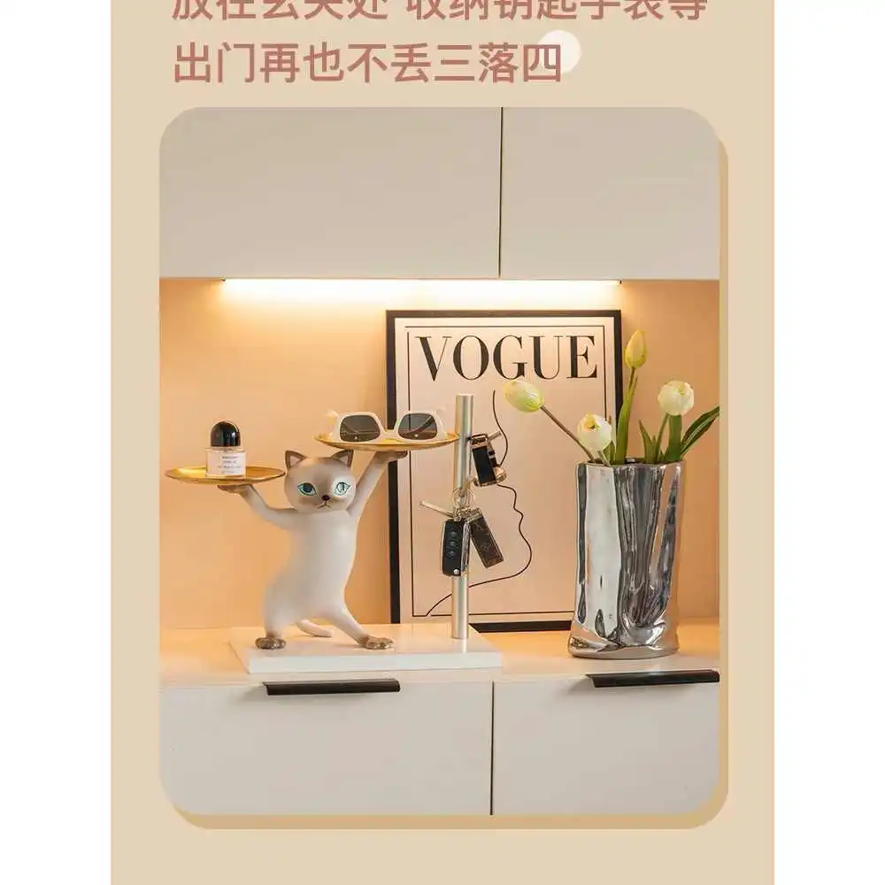 创意卡通沙雕妖娆猫摆件客厅玄关钥匙收纳桌