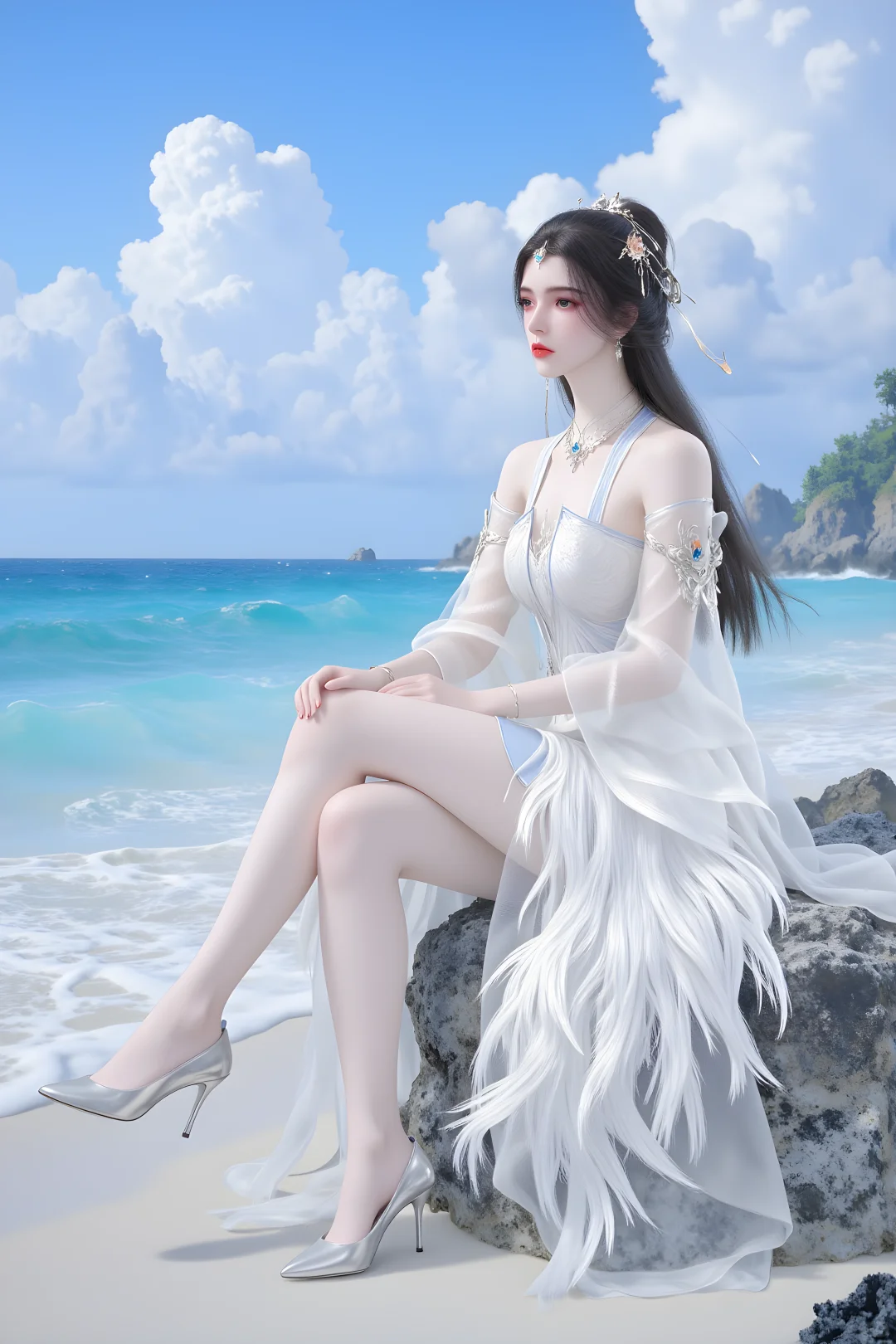 ✨海边的李慕婉，清冷仙颜绝世无双！