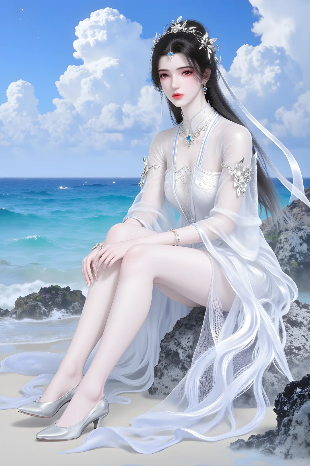 ✨海边的李慕婉，清冷仙颜绝世无双！
