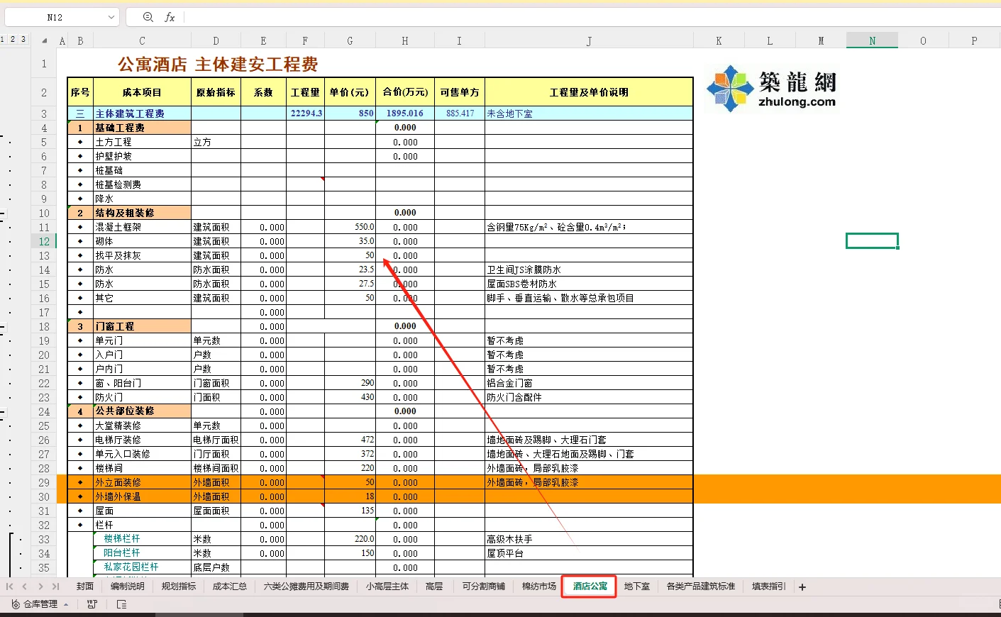 房地产项目成本利润测算实例及表格（全套
