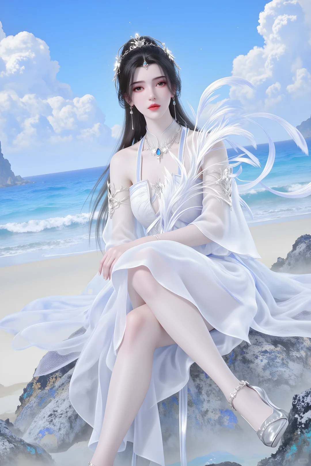 ✨海边的李慕婉，清冷仙颜绝世无双！