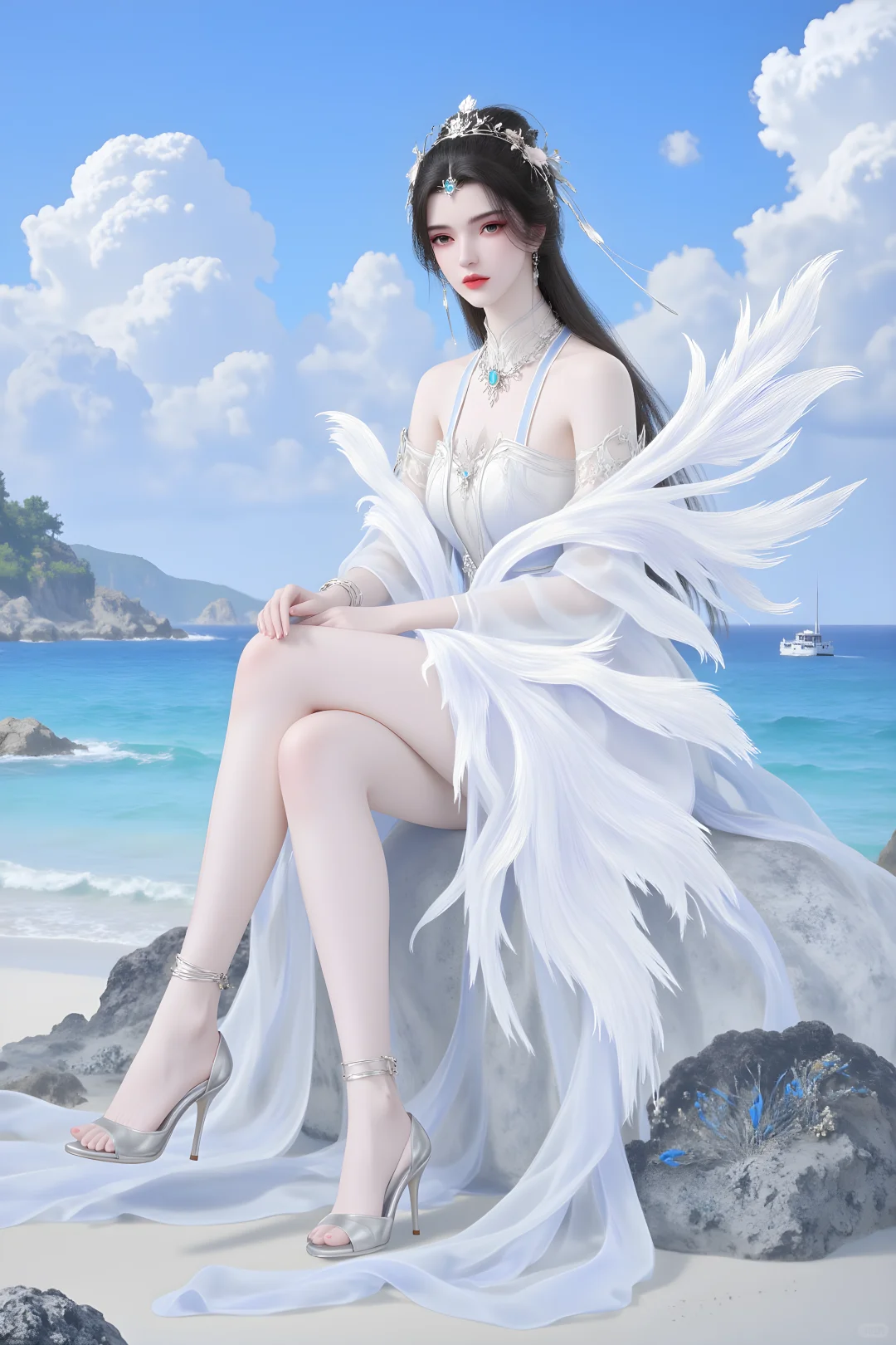 ✨海边的李慕婉，清冷仙颜绝世无双！