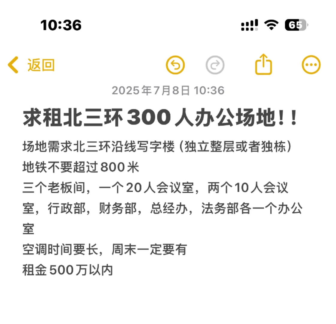 求租北三环300人办公场地！！