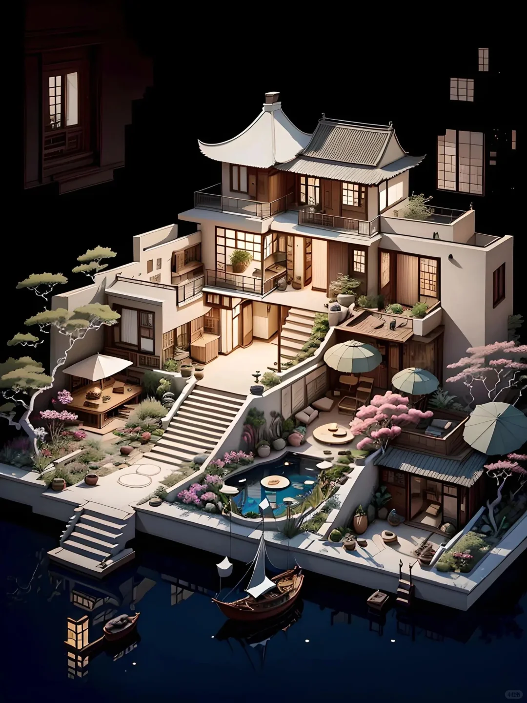 夜幕下的新中式别墅即浪漫又温馨！