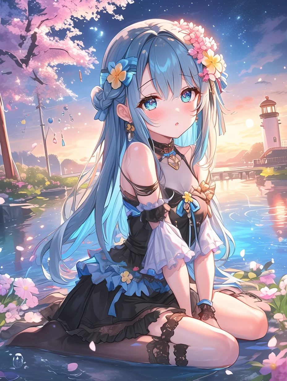星夜花梦 🌊🌟 | 夜晚海滩美少女