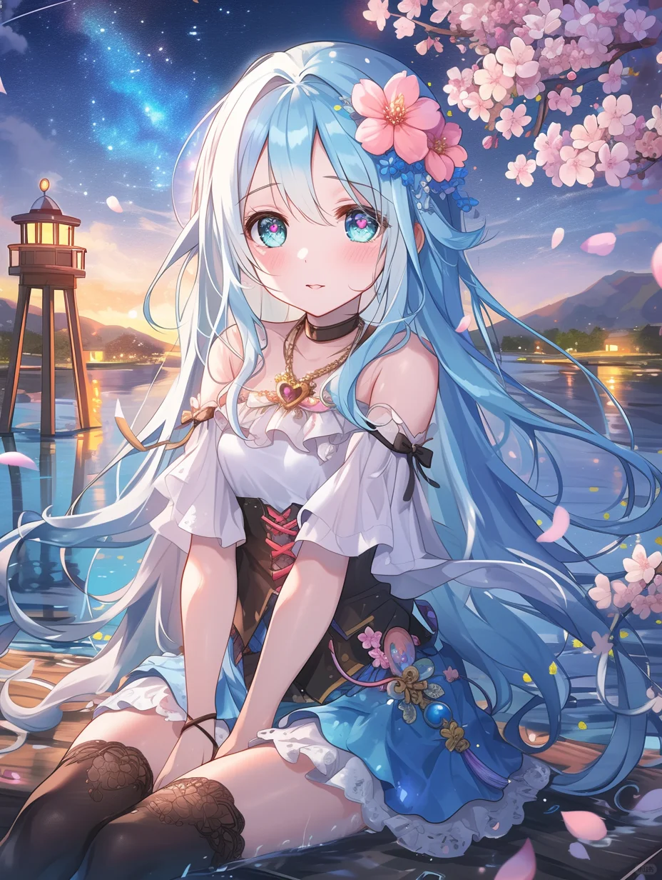 星夜花梦 🌊🌟 | 夜晚海滩美少女
