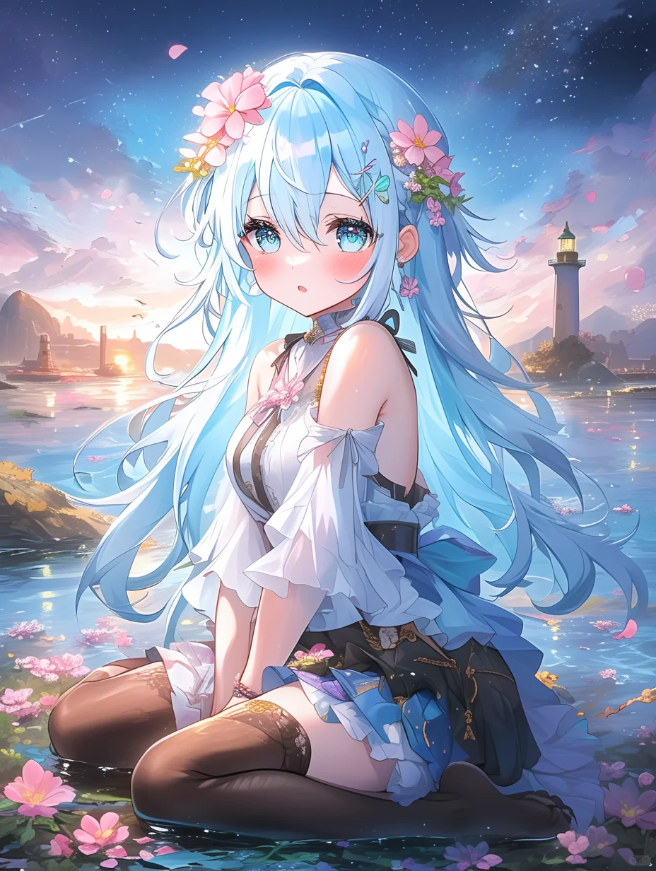 星夜花梦 🌊🌟 | 夜晚海滩美少女