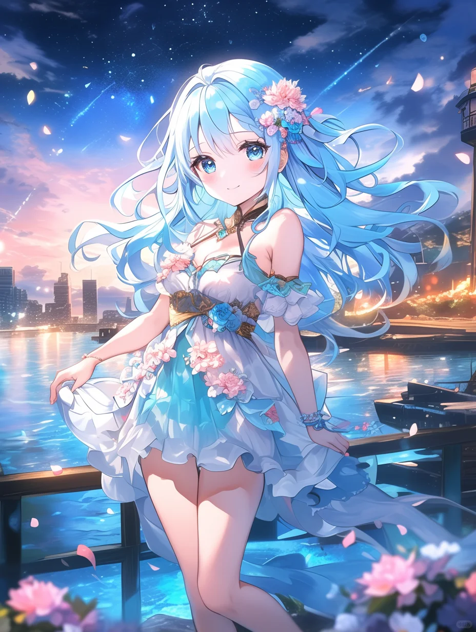 星夜花梦 🌊🌟 | 夜晚海滩美少女
