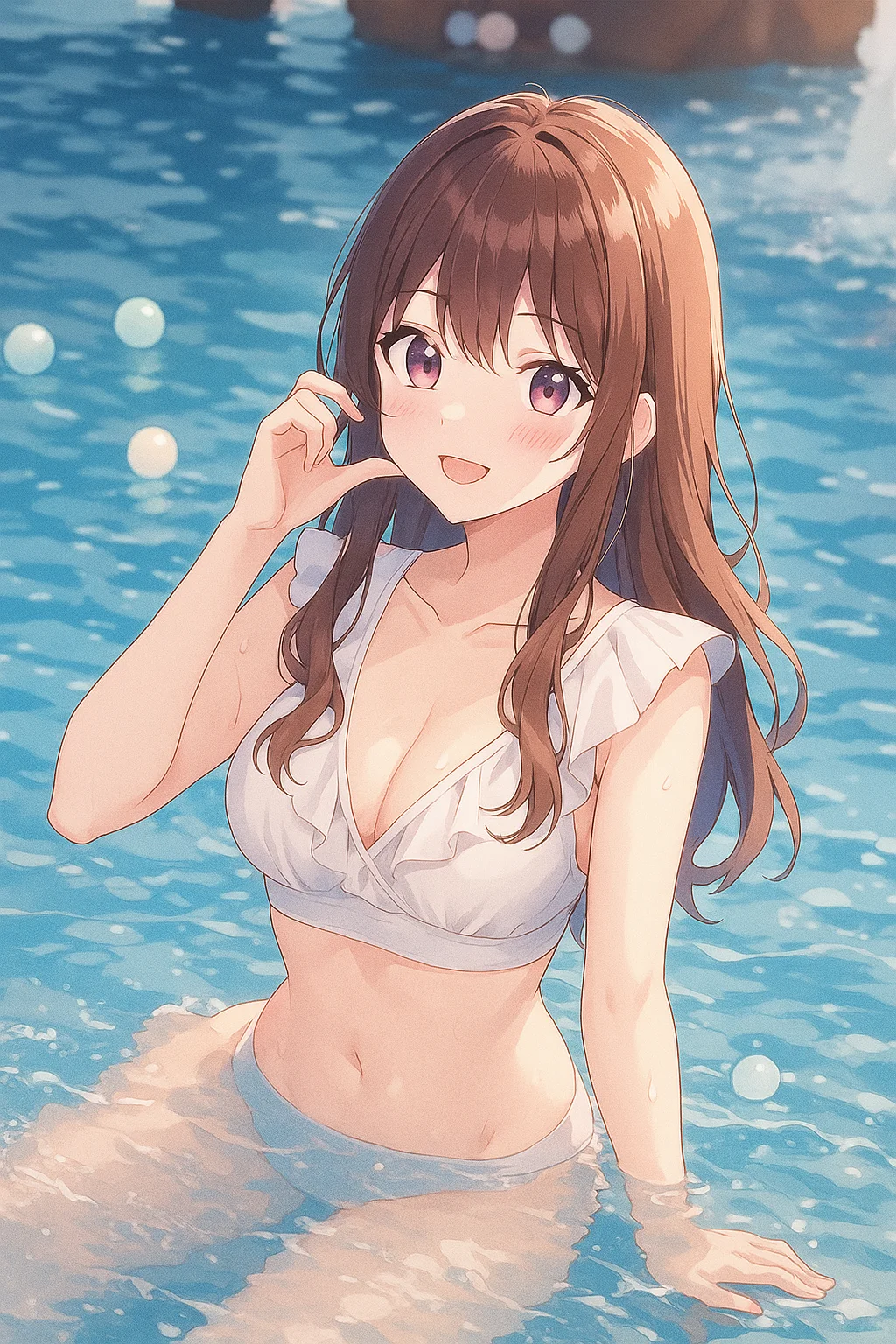 泳池边的清新美少女，夏日养眼时刻！