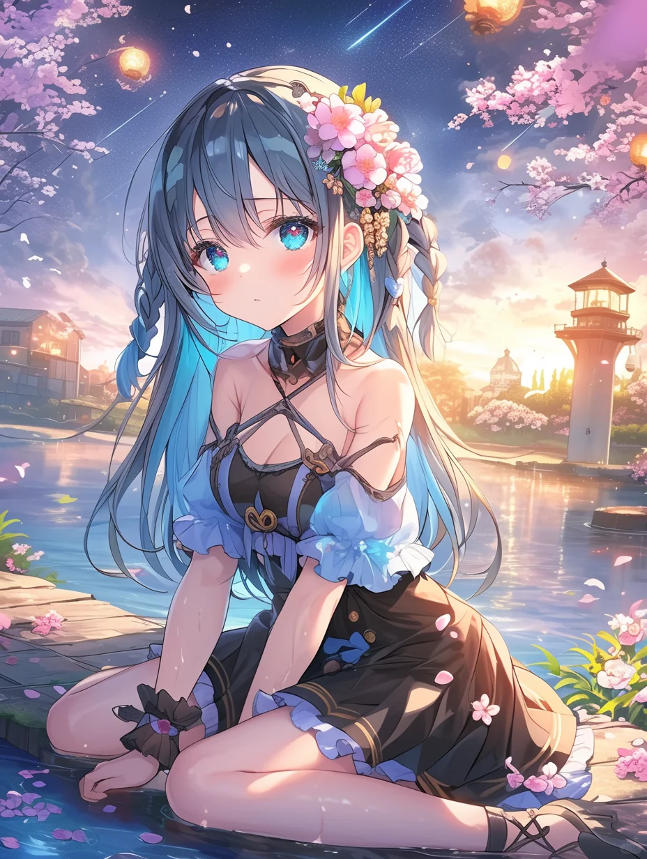 星夜花梦 🌊🌟 | 夜晚海滩美少女