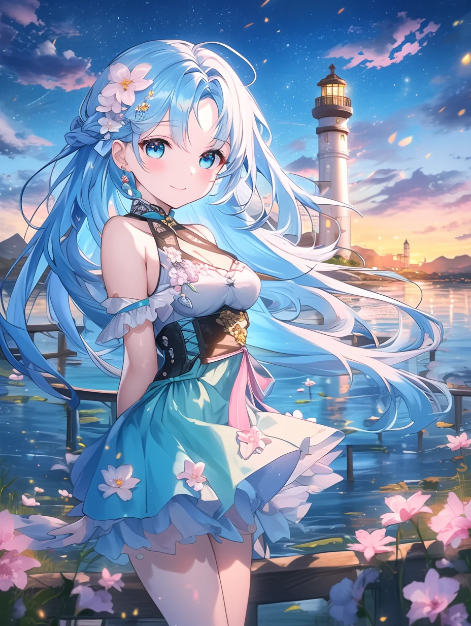 星夜花梦 🌊🌟 | 夜晚海滩美少女