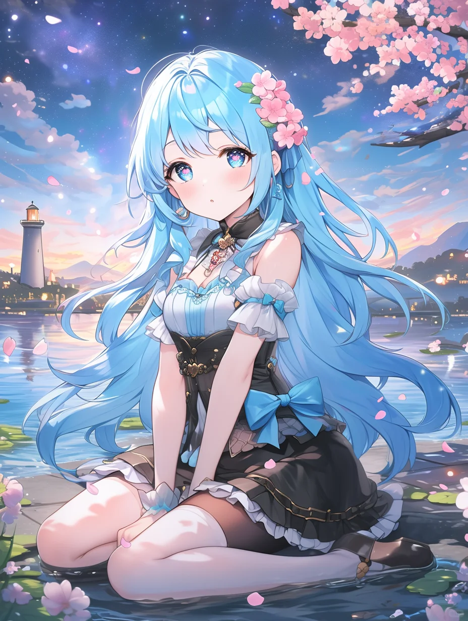 星夜花梦 🌊🌟 | 夜晚海滩美少女