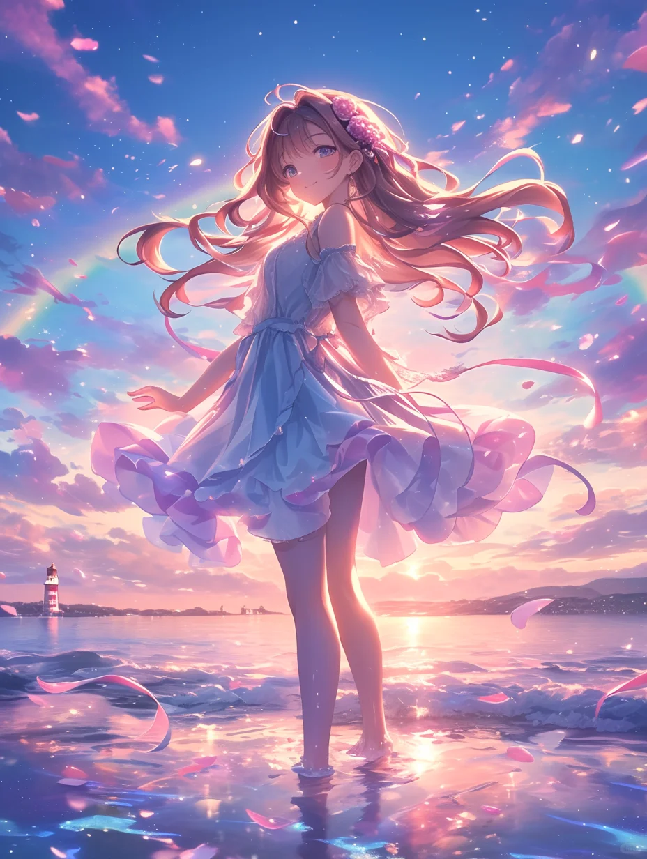 星夜花梦 🌊🌟 | 夜晚海滩美少女