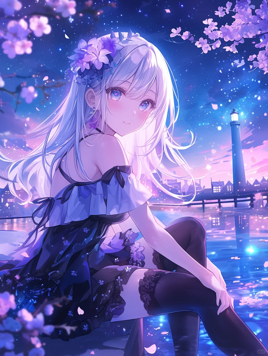 星夜花梦 🌊🌟 | 夜晚海滩美少女